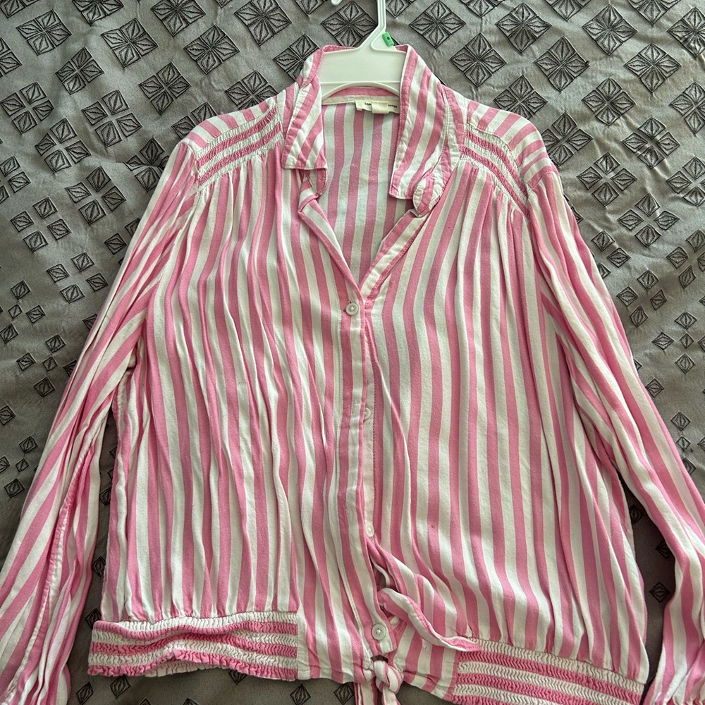 beachlunchlounge Pink and White Striped Button-Down Top